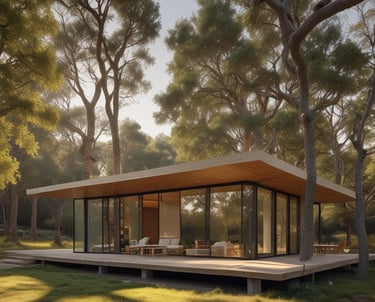 A serene image of a modern home surrounded by lush greenery.