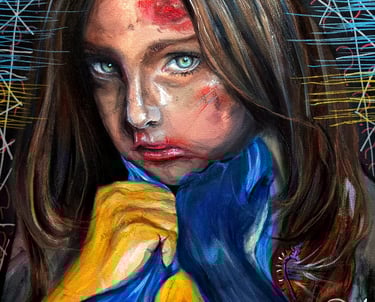 Artwork about the war in Ukraine 2024. Painting. Young Artist. Oil and Mixed media painting. Angelina Nazrenko. ArtNess. 16