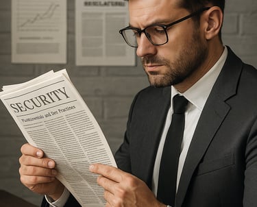 a man in a suit and tie is reading a newspaper