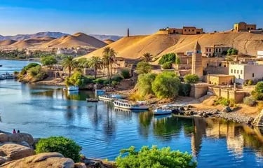 Vila Núbia em Aswan com casas coloridas e arquitetura tradicional, representando uma experiência cultural .guia de egito