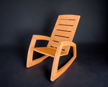 a rocking chair with a wooden rocking chair