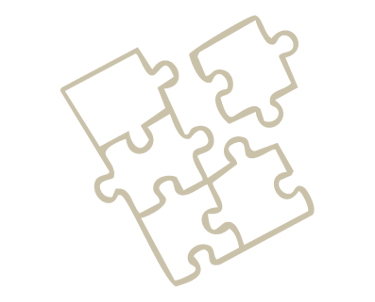 Minimalist beige jigsaw puzzle piece outlines connecting on a solid black background.
