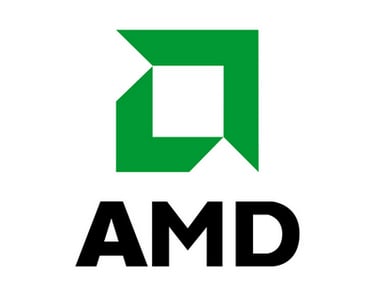 AMD official company logo featuring the green arrow icon and black bold text.