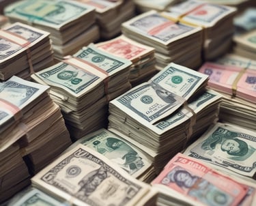 A friendly teller assisting a customer with currency exchange at a bright, welcoming counter.
