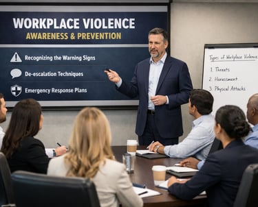 workplace violence employee training being conducted in a business setting