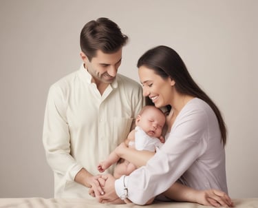 Indian doctor consulting a hopeful couple in a bright Hyderabad IVF clinic.