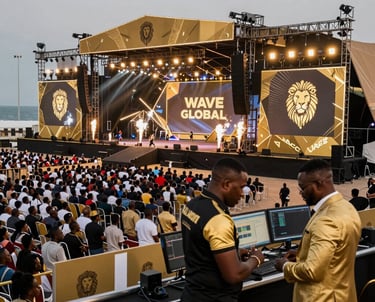 A vibrant behind-the-scenes shot of a film crew capturing an energetic outdoor challenge event.