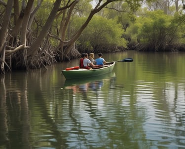 A vibrant kayaking in alleppey through clear blue waters.
