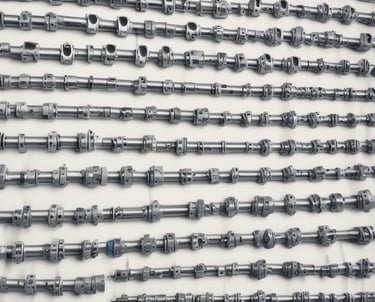 A variety of hardware tools displayed on a shelf.