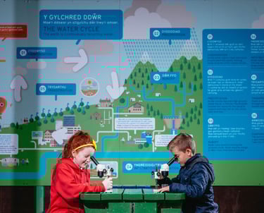 two children playing with a water cycle