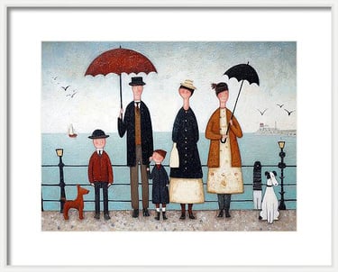 Lowry style matchstick men seaside print  Rainy Day at the Seaside painting art print  British indus