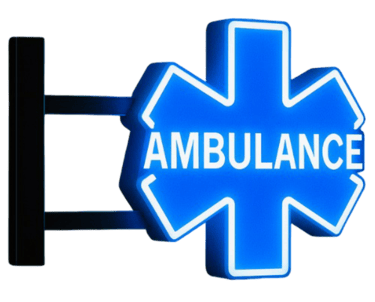 Enseigne drapeau ambulance étoile bleue lumineuse AVOSPUB