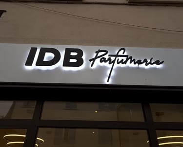 Installation professionnelle d’enseigne en lettres relief rétroéclairées sur entretoises