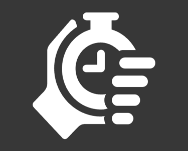 Already finalized Projects section indicated by a hand holding a clock and pointing to it