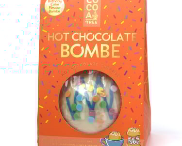 Packshot of a Hot Chocolate bomb on a white background