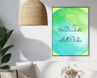 Modern shoe collection green and blue wall art