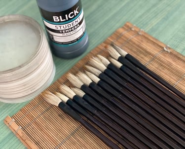 goat hair paint brushes and tempera paint