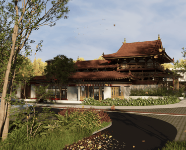 Architectural Design of a Tibetan Monk's Residence with traditional style roofs and good landscapes