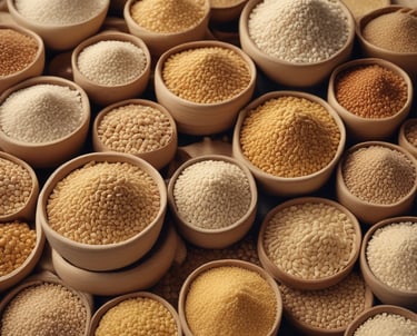 A lush green farm with neatly arranged rows of plants supported by wooden stakes and netting. In the background, tall palm trees rise against a partly cloudy sky, creating a serene agricultural landscape.