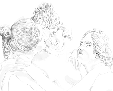 Rysunek digitalowy przedstawiający Trzy Gracje