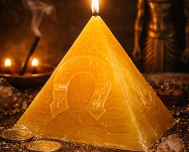 Esta vela representa el ritual de la piramide del dinero
