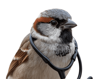 Sparrow wearing stethoscope, representing DIY SEO confidence