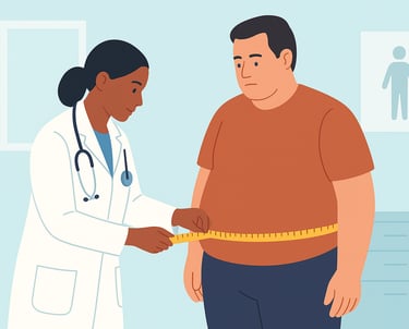 a doctor measuring the waist of an overweight patient