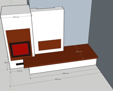Design personalizat de sobă de acumulare cu banc de încălzire, realizat pe măsuri exacte.