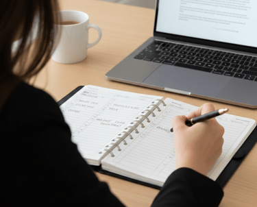 Maple Valley mobile notary organizing daily schedule for loan signings and notarizations in planner