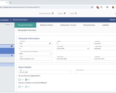 Application 1003 on the eqLend Employee Portal