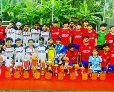 football training kids in jersey with achievements