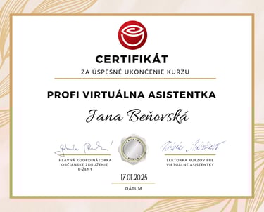 certifikát - virtuálna asistentka