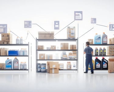 a man standing in front of a shelf with boxes and boxes