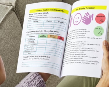 a woman is reading course resources while sitting on a couch