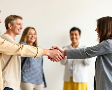 a group of people shaking hands after getting hired in the organization