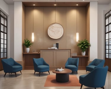 A man in a dark suit and white shirt stands in an office setting, smiling slightly. The background features a wall with framed certificates, indicating a professional environment.