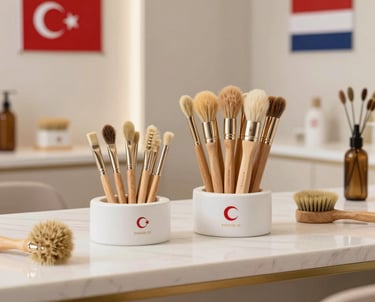 a group of brushes sitting on top of a wooden table