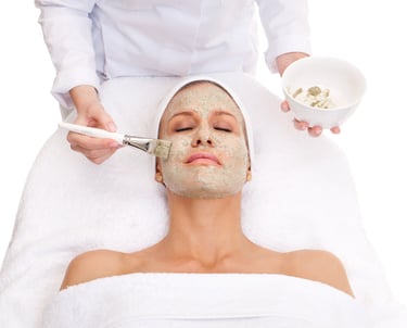 a woman with a facial mask on her face