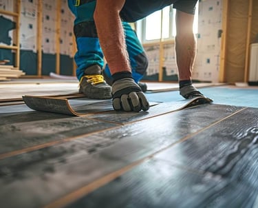 Trabajador instalando tarima flotante pvc