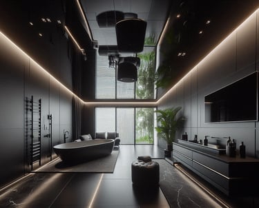 Spiegelspanndecken schwarz Hochglanz im Wohnzimmer in Karlsruhe