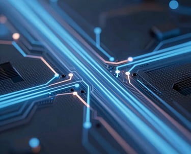 A glowing neon sign displaying the letters 'AI' is mounted on a dark, textured wall that resembles a circuit board or technological pattern.