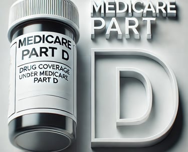 Picture of Pill bottle with large lettering next to pill botttle saying Medicare Part D.