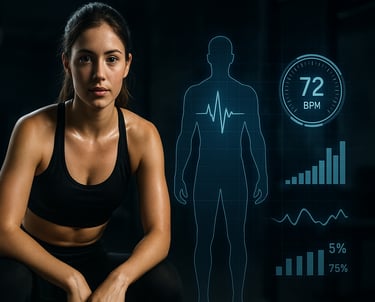 a woman in a sports bra top and a man in a black top