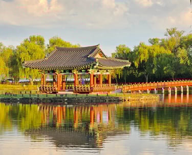 Pavilion view with light setting