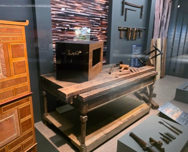 Traditional woodworking tools displayed at the National Intangible Heritage Center