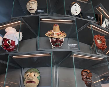 Talchum mask display at the National Intangible Heritage Center