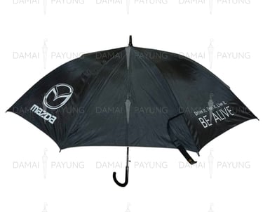 Payung promosi polos golf hitam silver gagang bengkok