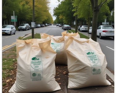 A pile of leaf bags ready for pickup.