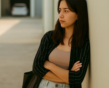 jeune adolescente isolée adossée à un mur