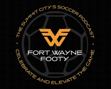 Fort Wayne Footy logo for The Summit City's Soccer Podcast featuring a gold winged crest on a black soccer ball.